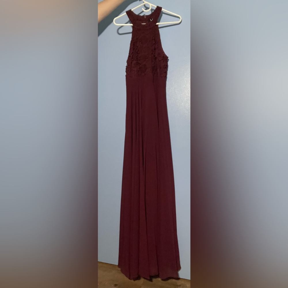 Burgundy Halter Lace Maxi Dress - Picture 2 of 7